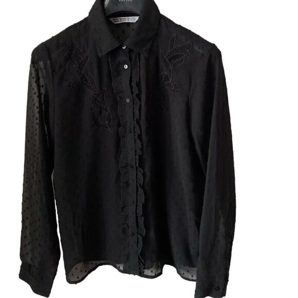 Zara Black Sheer Button Down Large - Picture 2 of 7